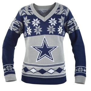 Dallas Cowboys NFL Football Ugly Christmas Sweater V Neck Women Size Small Logo